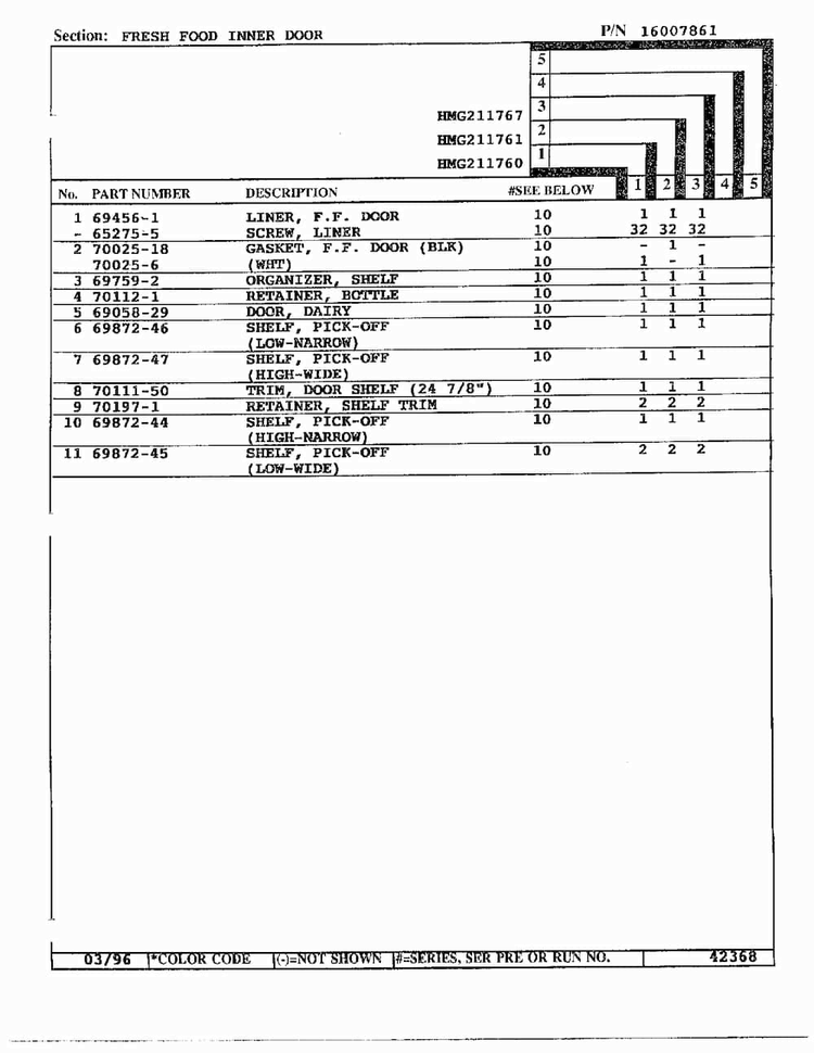 Fresh Food Inner Door Page 2 Diagram and Parts List for HMG211760  Admiral Refrigerator