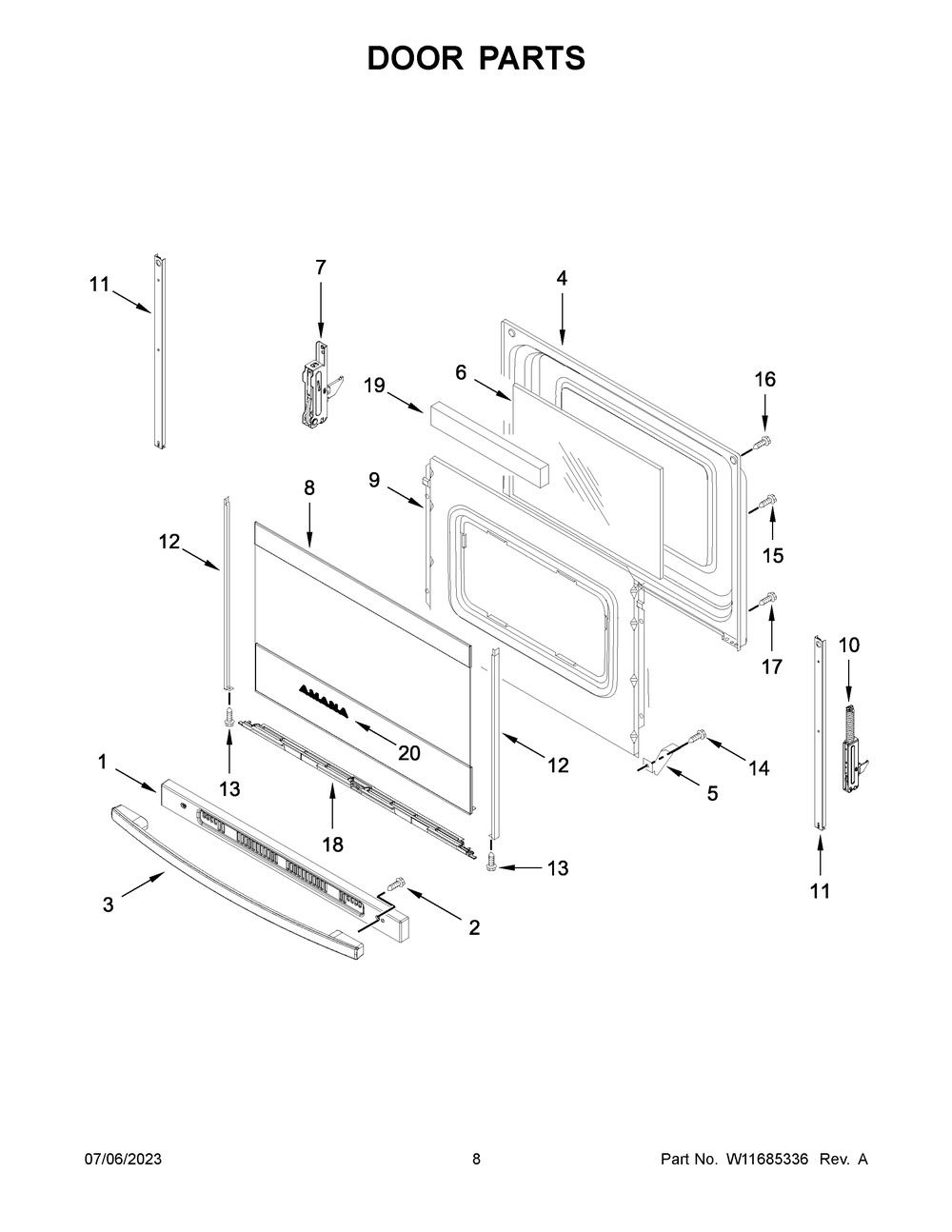 Door Parts Diagram and Parts List for ACR4203MNW0  Amana Range