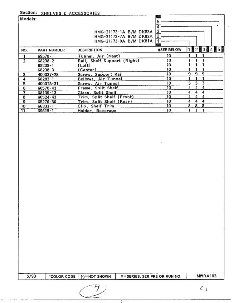 Shelves And Accessories Page 2 Diagram and Parts List for 21173-0A  Admiral Refrigerator