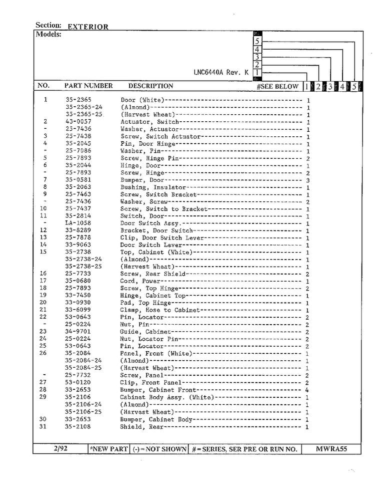 Exterior Page 2 Diagram and Parts List for 6440A REV K Norge Washer