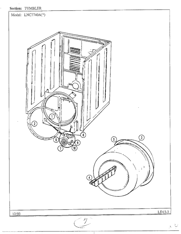 Tumbler Diagram and Parts List for 7740A  Norge Dryer