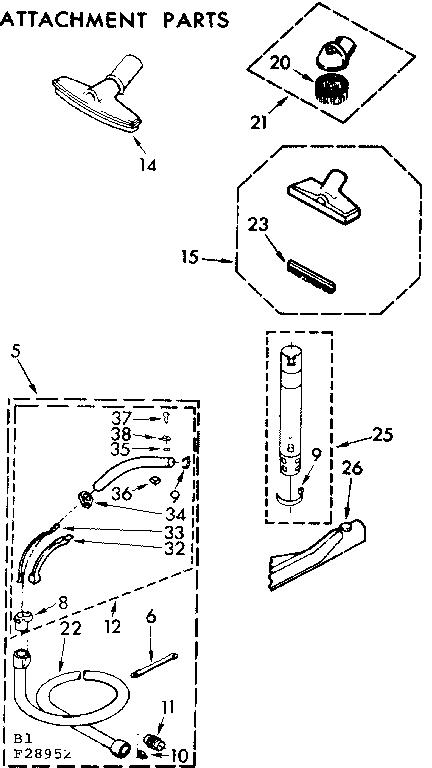 Attachment Parts Diagram and Parts List for 11628952  Kenmore Canister Vacuum