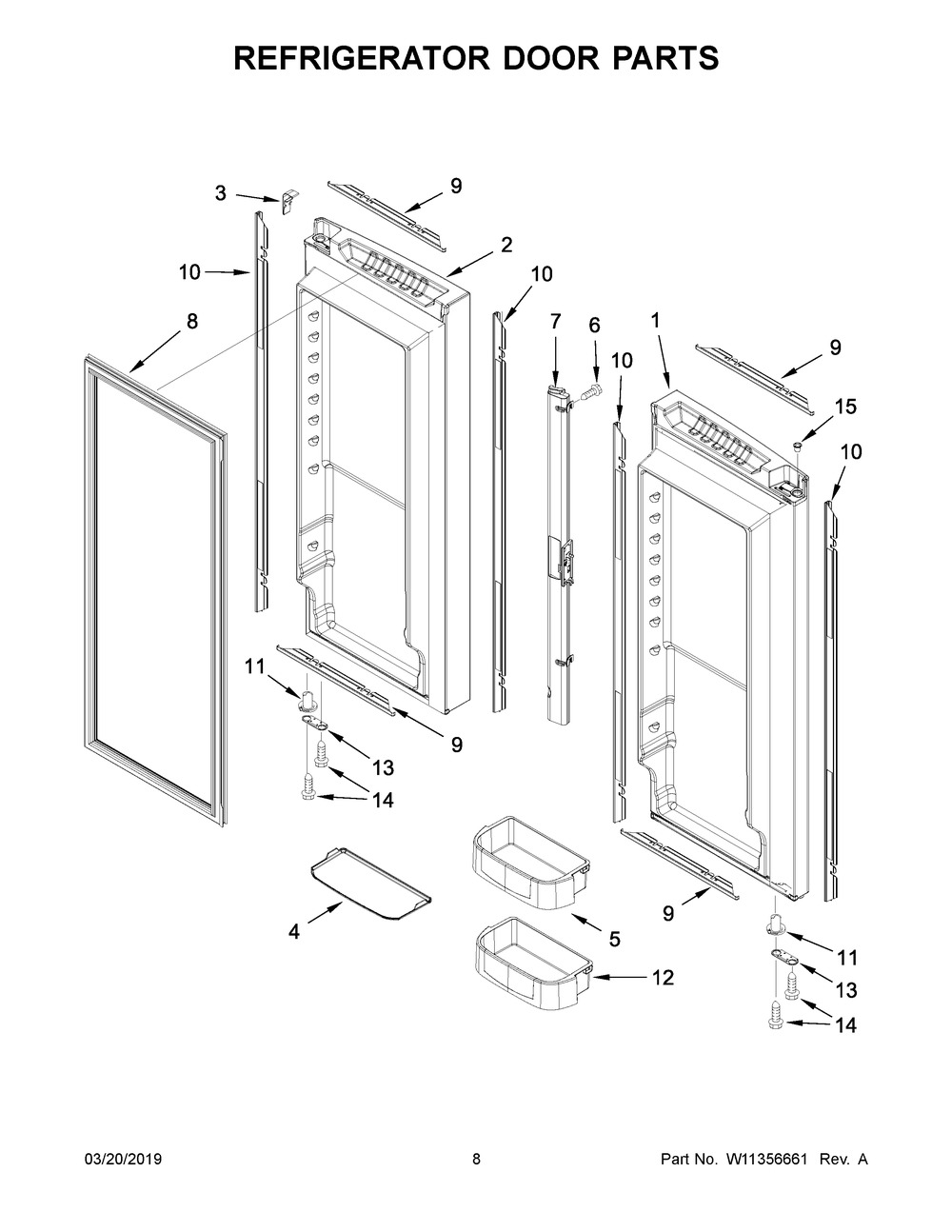 Refrigerator Door Parts Diagram and Parts List for JFC2290RTB02  Maytag Refrigerator