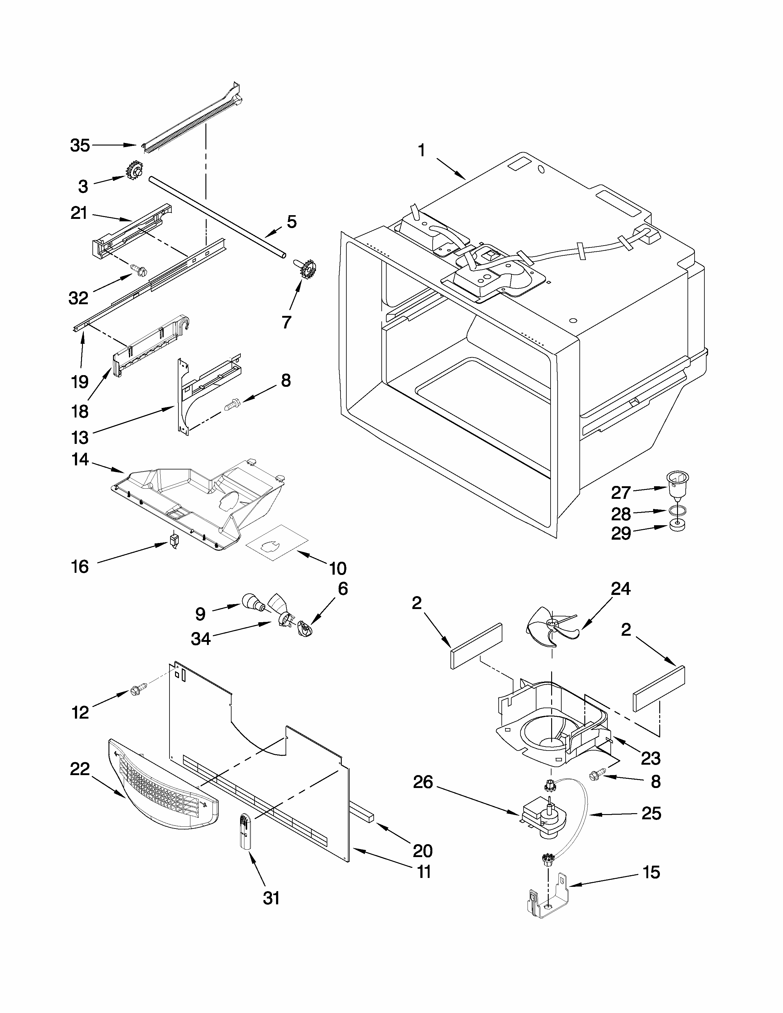 Freezer Liner Parts Diagram and Parts List for GB2026PEKW4  Amana Refrigerator