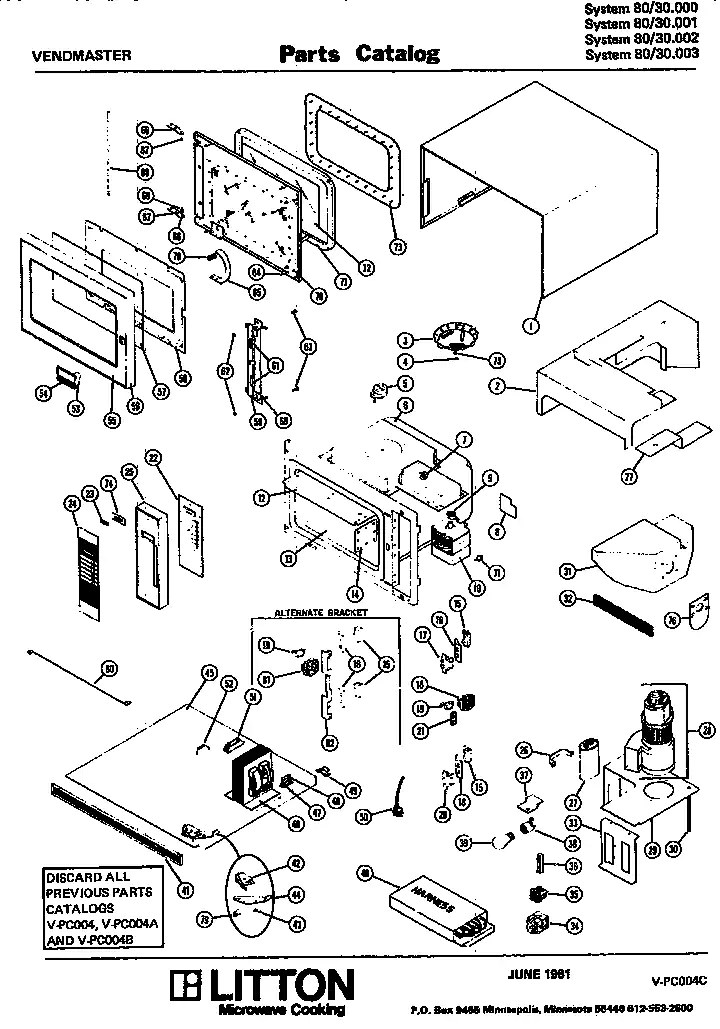 Section 1 Diagram and Parts List for 80 30003 Amana Microwave