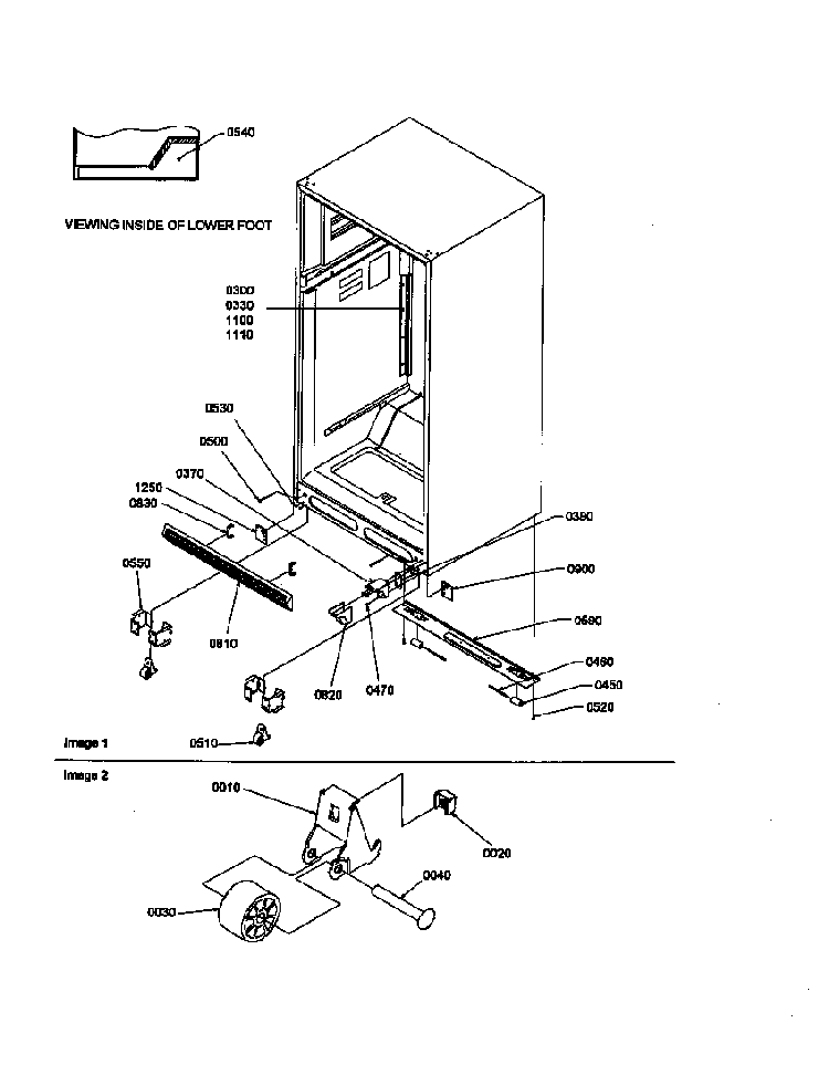 Ladders, Lower Cabinet And Rollers Diagram and Parts List for THI18TW-P1302401WW  Amana Refrigerator
