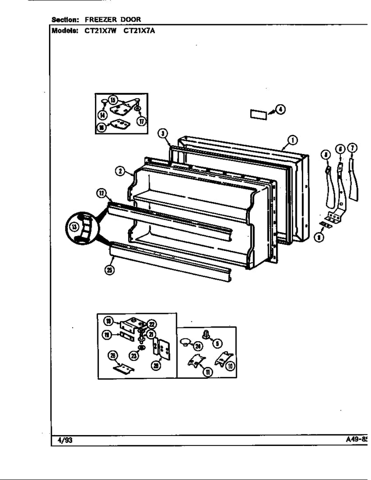 Freezer Door Diagram and Parts List for CT21X7W DD68A Crosley Refrigerator