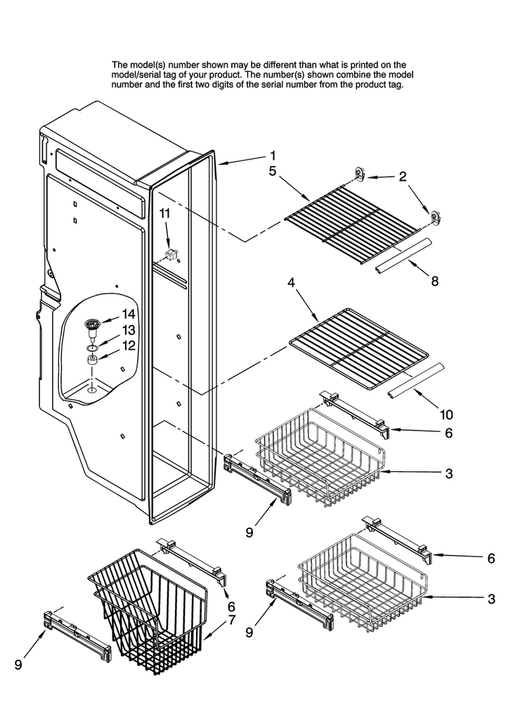 Freezer Liner Parts Diagram and Parts List for RS495111  Maytag Refrigerator