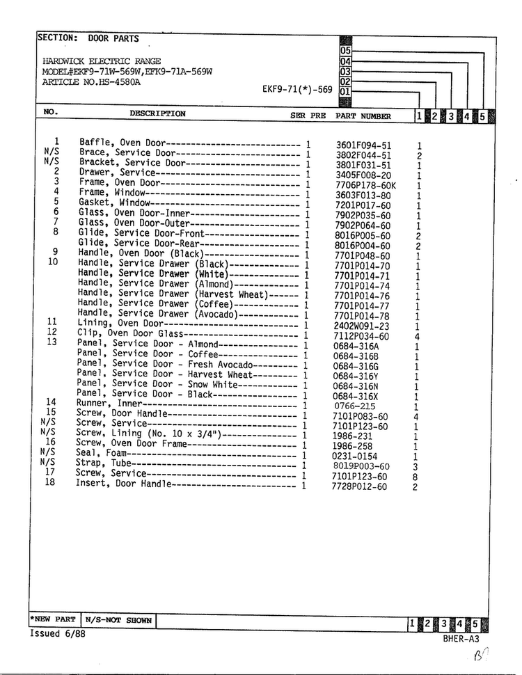 Door Parts Page 2 Diagram and Parts List for 4580A  Hardwick Range
