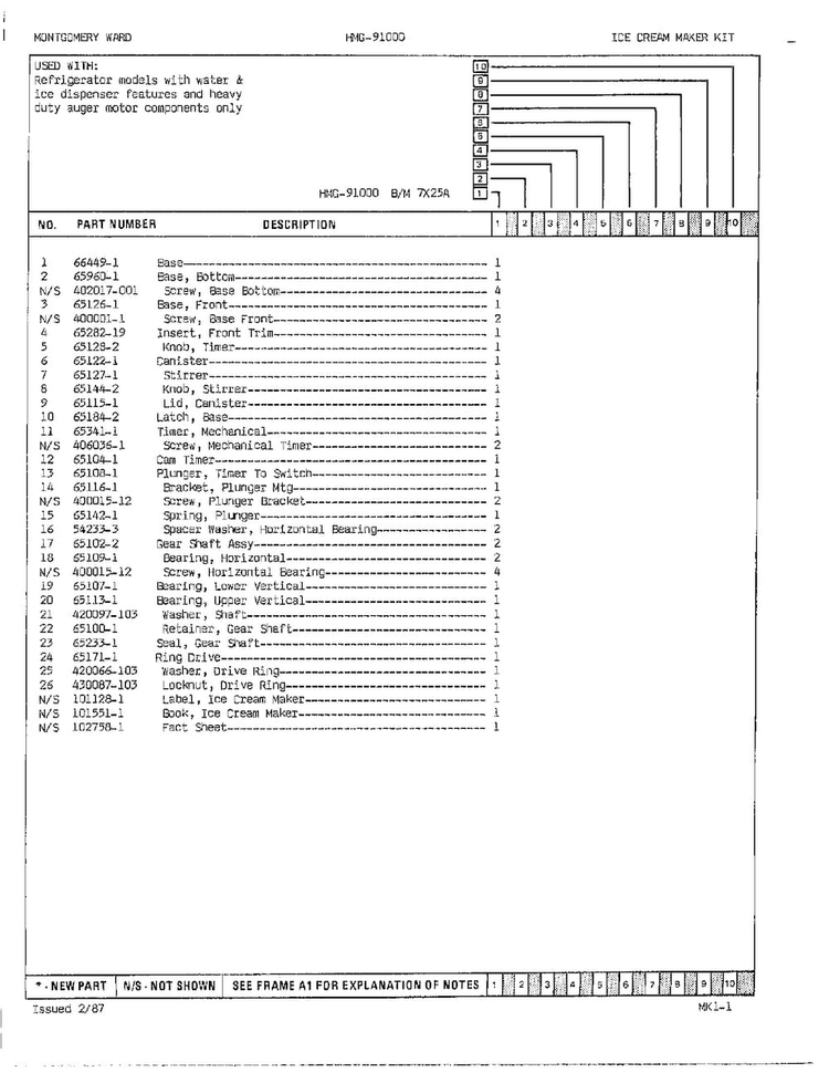 Ice Cream Maker Page 2 Diagram and Parts List for 91000  Admiral Ice Maker