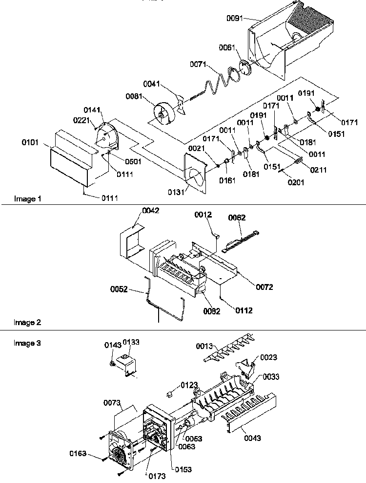 Ice Bucket Auger, Ice Maker, And Ice Maker Parts Diagram and Parts List for SRD520TW-P1308801WW  Amana Refrigerator