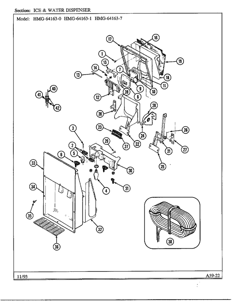 Ice And Water Dispenser Diagram and Parts List for 64163-0A  Admiral Refrigerator