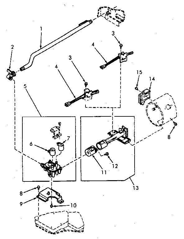 Gas Valve, Igniter And Burner Tube Diagram and Parts List for NG6619L53828  Speed Queen Dryer
