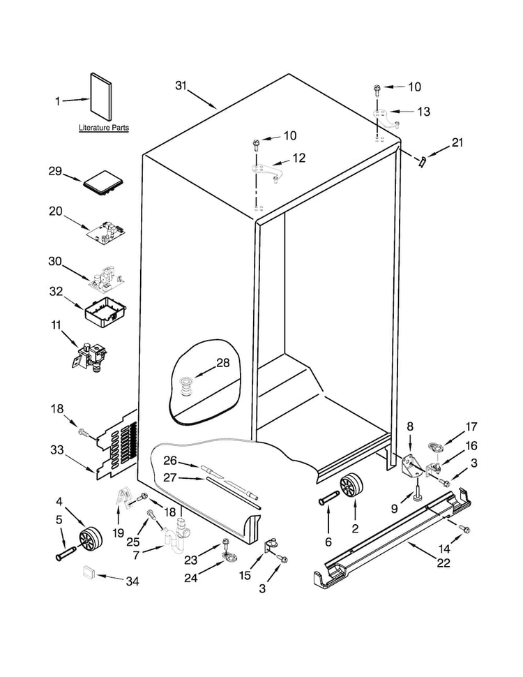 Cabinet Parts Diagram and Parts List for JSC23C9EEM00  Jenn-Air Refrigerator