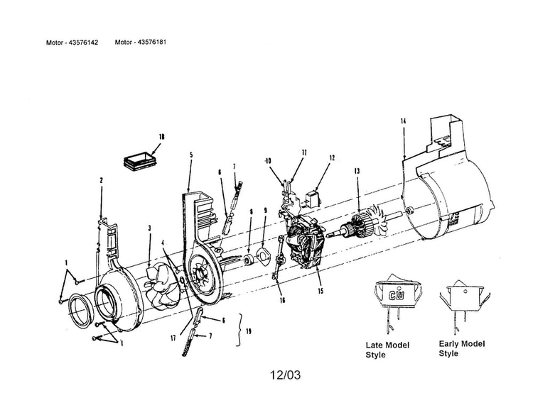 Motor Diagram and Parts List for 43576142  Hoover Upright Vacuum