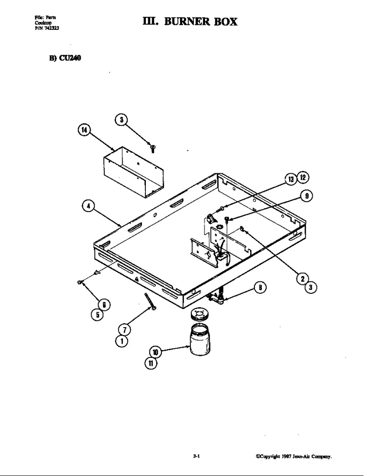 Burner Box Diagram and Parts List for CU240L  Jenn-Air Range