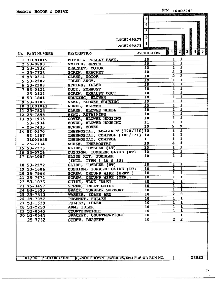 Motor And Drive Page 2 Diagram and Parts List for 8749A71  Norge Dryer