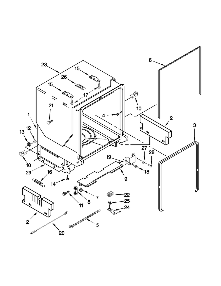 Tub And Frame Parts Diagram and Parts List for MDB8959SBW2  Maytag Dishwasher