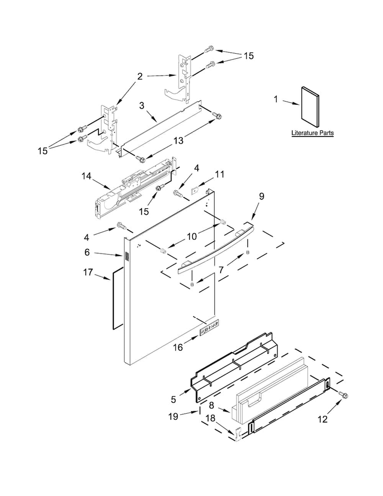Door And Panel Parts Diagram and Parts List for JDB9800CWS1  Jenn-Air Dishwasher