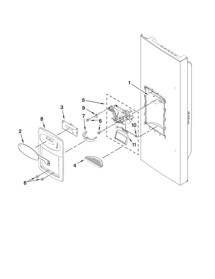 Dispenser Front Parts Diagram and Parts List for MFI2067AES8  Maytag Refrigerator