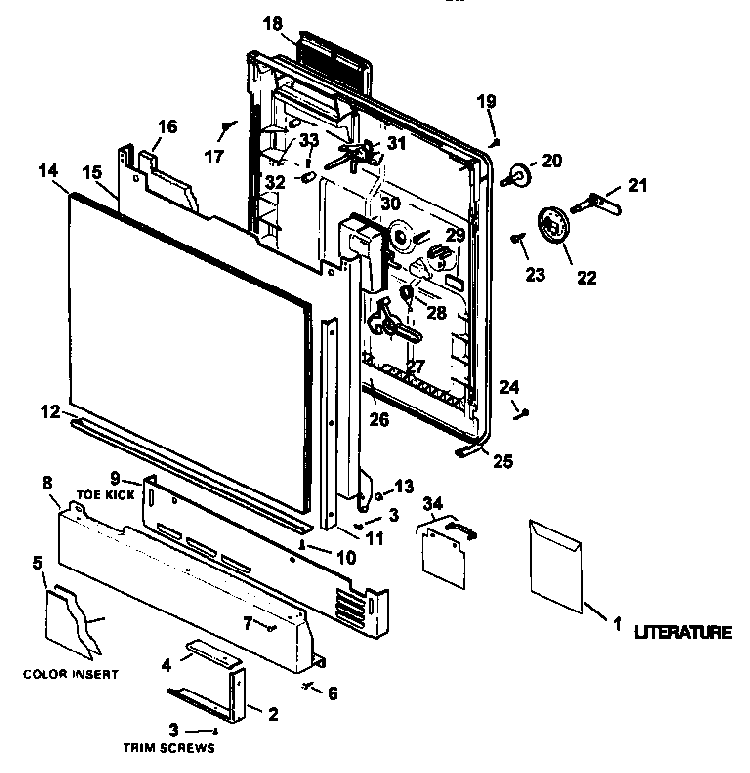 Door And Door Trim Diagram and Parts List for CDU600C-P1188317W  Caloric Dishwasher
