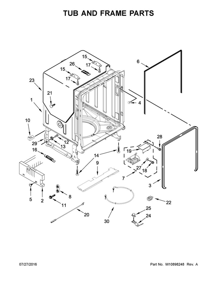 Tub And Frame Parts Diagram and Parts List for MDB8959SFH1  Maytag Dishwasher