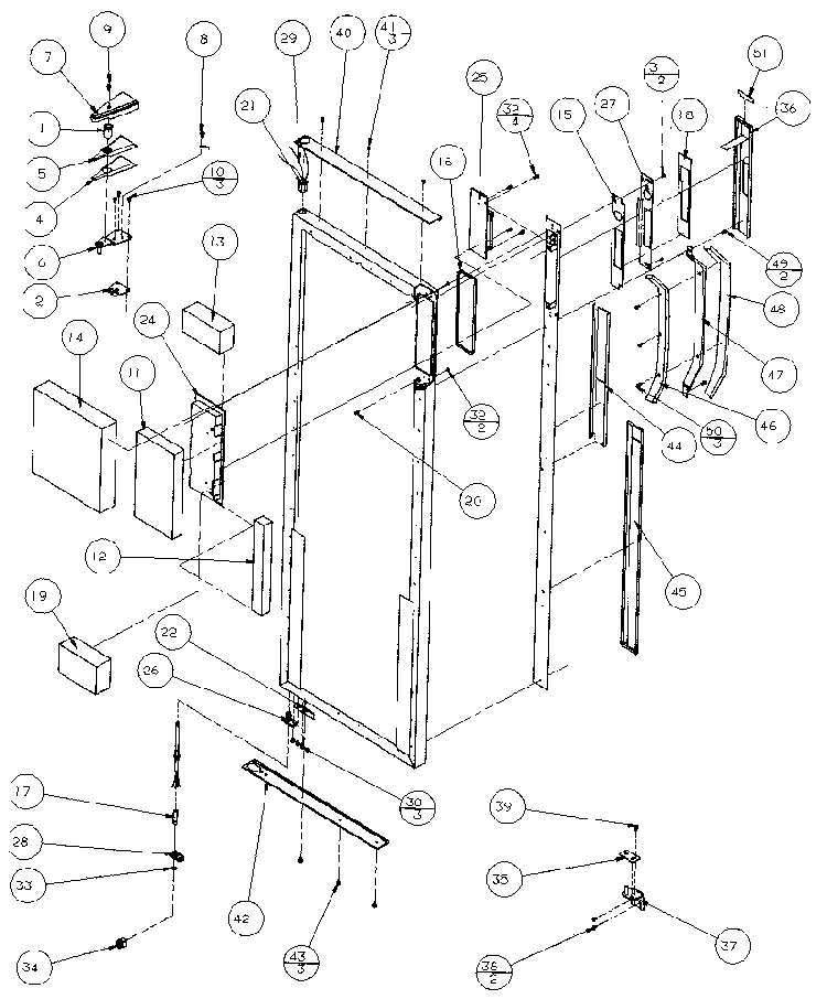 Refrigerator Door, Hinge, And Trim Diagram and Parts List for 36511-P1121603W  Amana Refrigerator