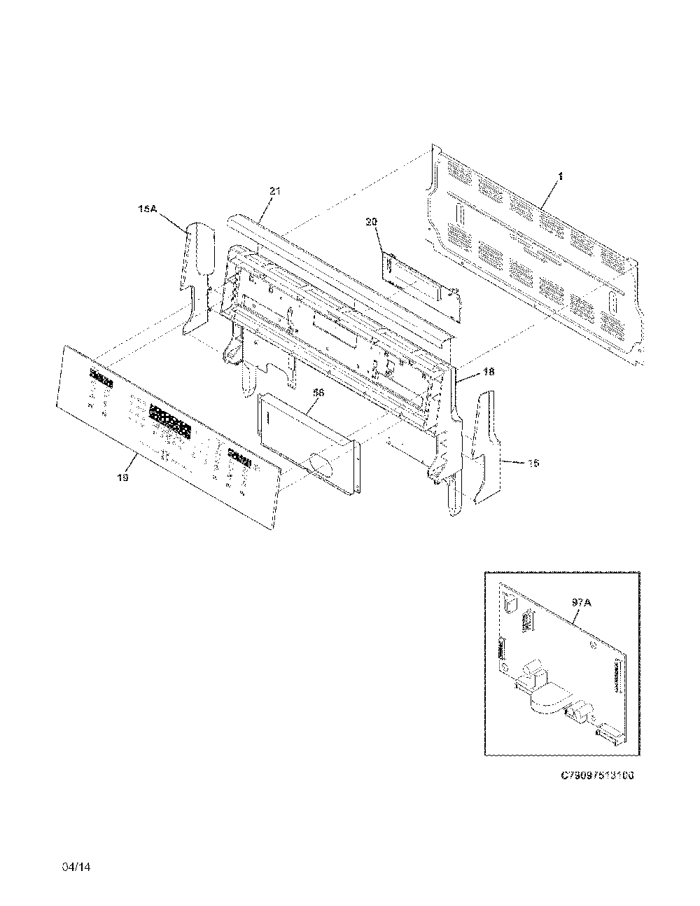 Backguard Diagram and Parts List for 79097519102  Kenmore Range
