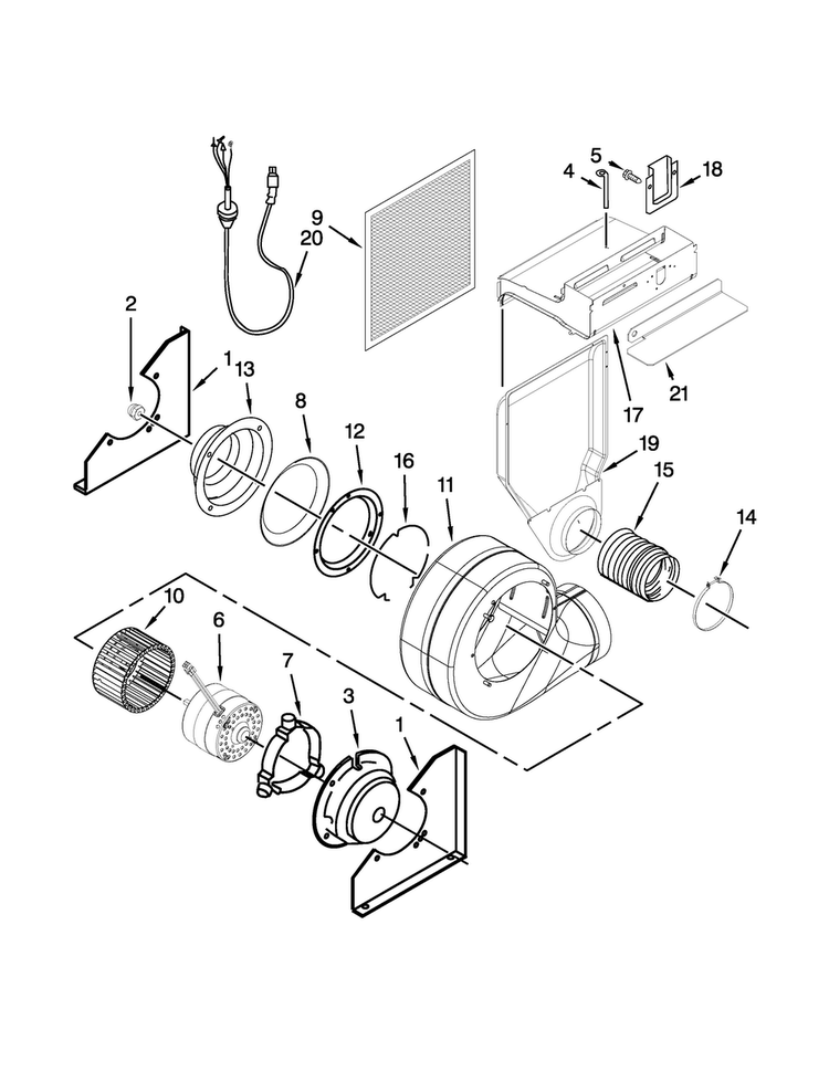 Blower Assembly Parts Diagram and Parts List for JES9800CAB01  Jenn-Air Range
