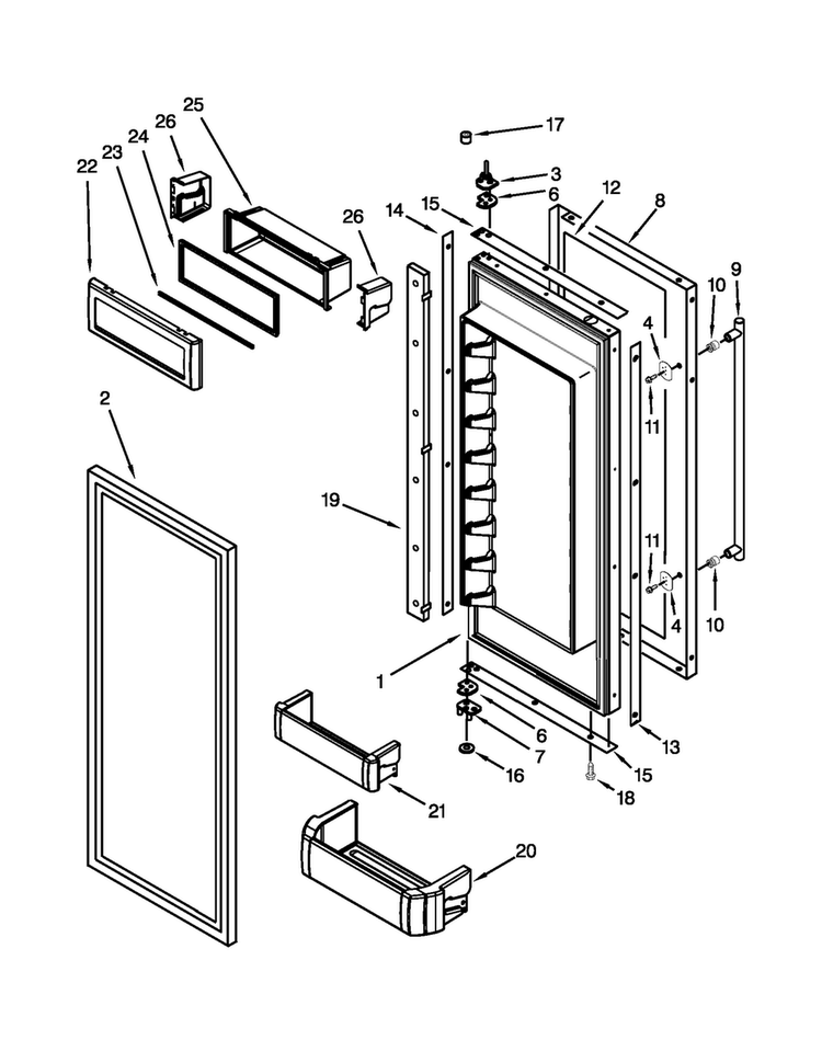 Refrigerator Door Parts Diagram and Parts List for JF42SSFXDA02  Jenn-Air Refrigerator