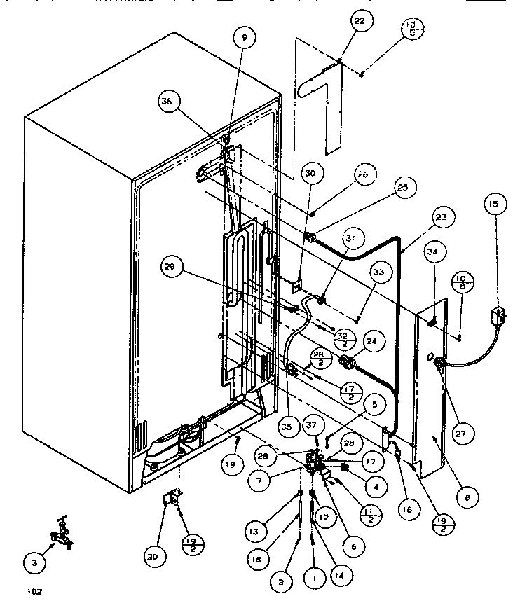 Cabinet Back Diagram and Parts List for SBDE520K-P1109903W  Amana Refrigerator