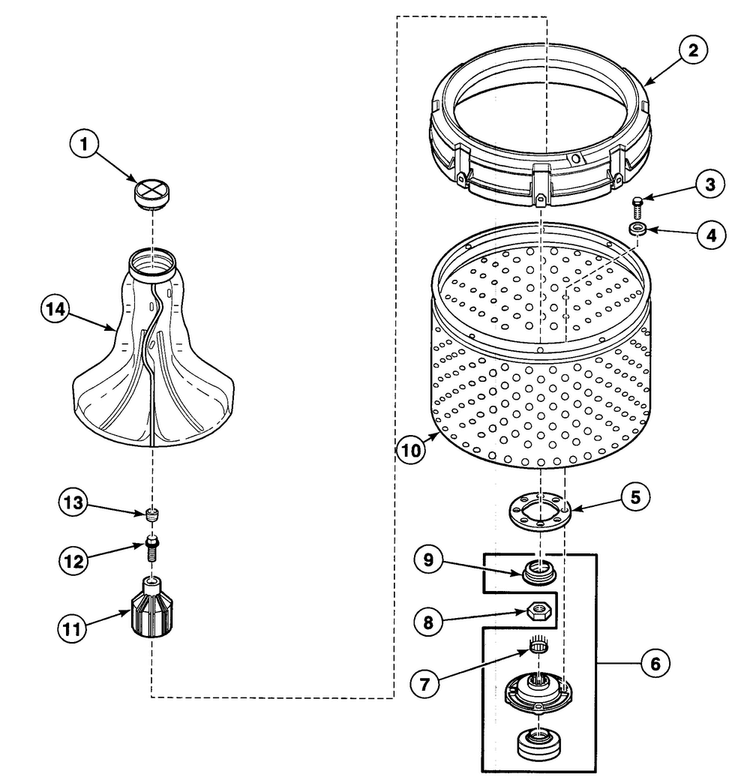Washtub Assy Diagram and Parts List for SWT210LN1124  Speed Queen Washer