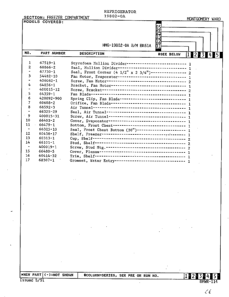 Freezer Compartment Page 2 Diagram and Parts List for 19802-0A  Admiral Refrigerator