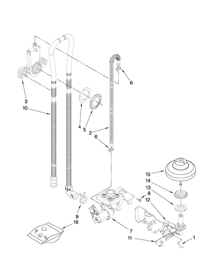 Fill, Drain And Overfill Parts Diagram and Parts List for MDB7749AWW0  Maytag Dishwasher
