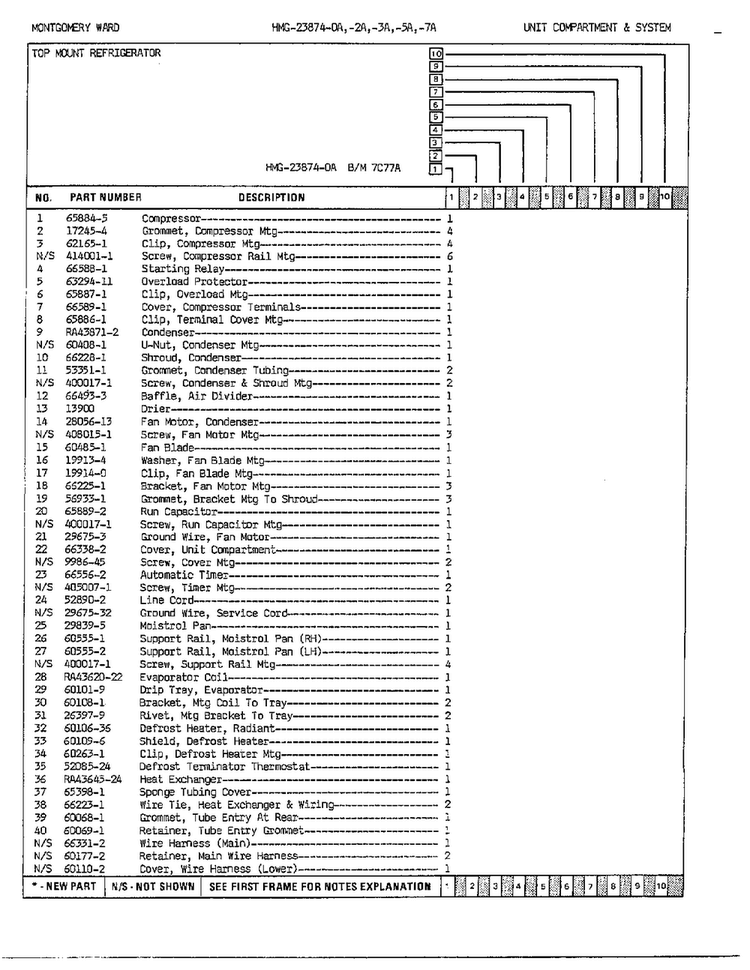 Unit Compartment/system Page 2 Diagram and Parts List for 23874A  Admiral Refrigerator