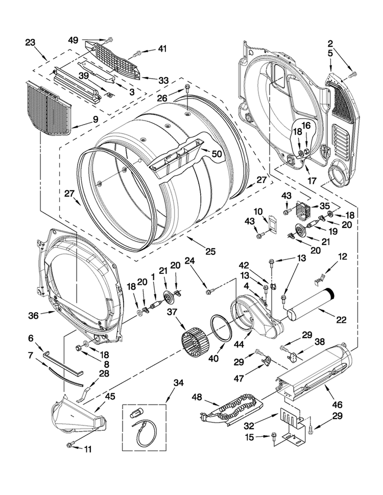 Bulkhead Parts Diagram and Parts List for MDE25PDAZW0  Maytag Dryer