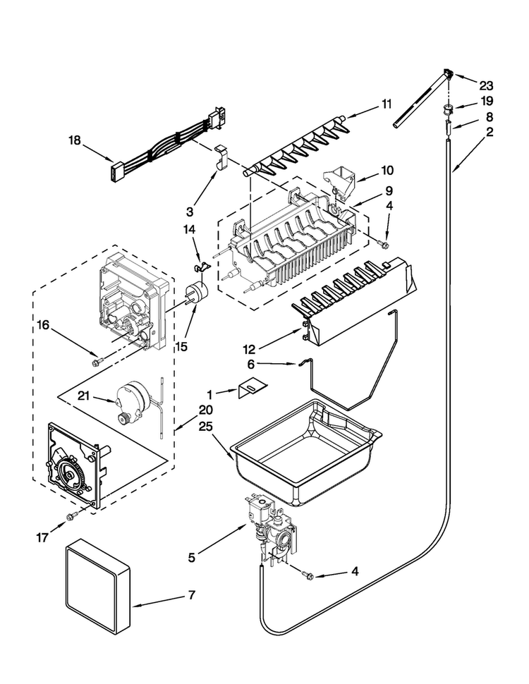 Icemaker Parts Diagram and Parts List for MFF2258VEW4  Maytag Refrigerator