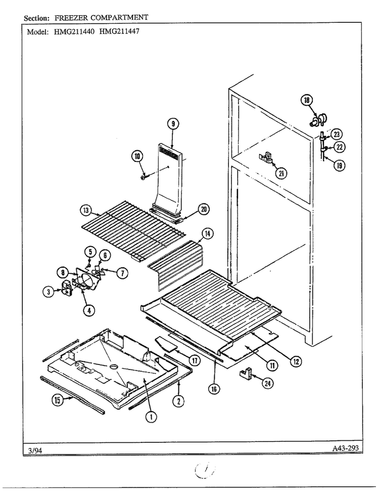 Freezer Compartment Diagram and Parts List for 211447  Admiral Refrigerator
