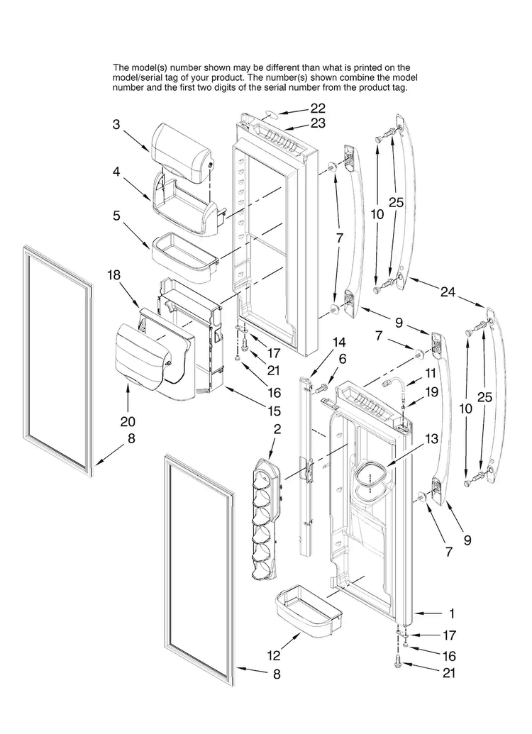 Refrigerator Door Parts Diagram and Parts List for AFI2538AES13  Amana Refrigerator