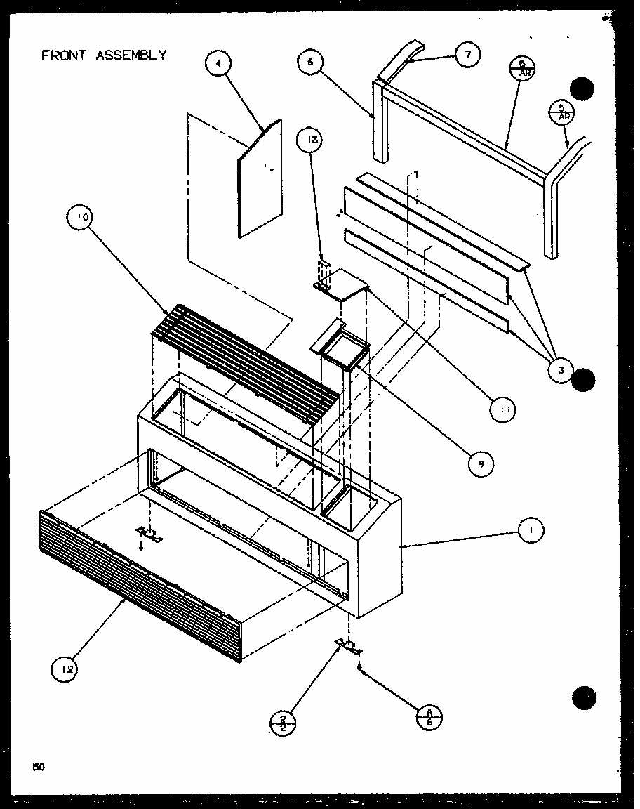 Front Assembly (ptc12300er/p9812529r) (ptc12400er/p9872229r) Diagram and Parts List for PTC07300ER P9882501R Amana Air Conditioner
