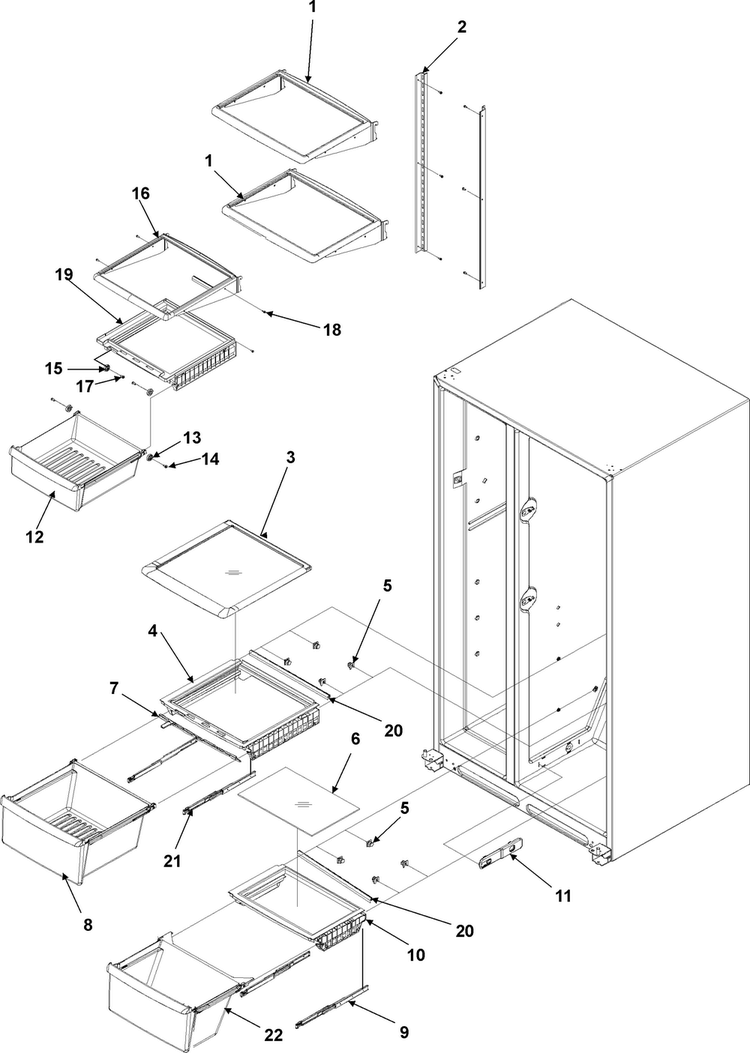 Crisper Assy & Ref Shelf Diagram and Parts List for AC2228HEKS0  Amana Refrigerator