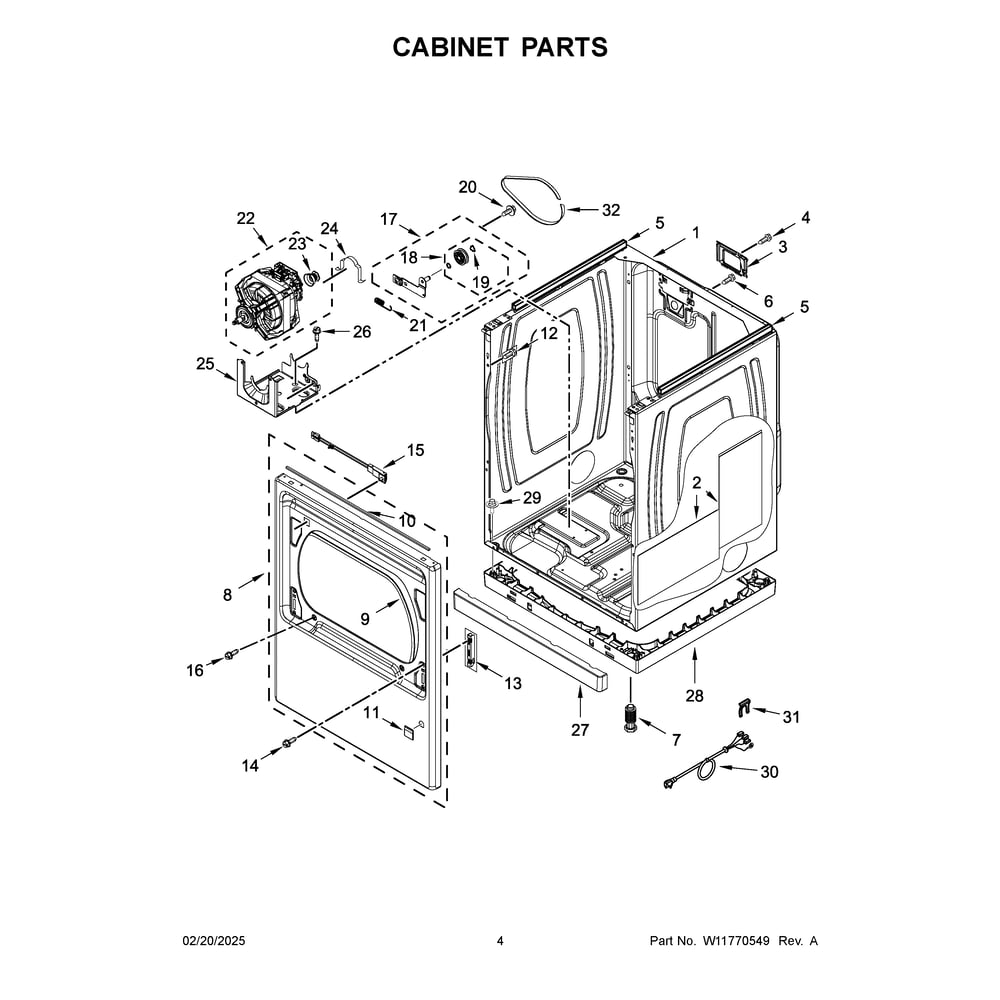 Cabinet Parts Diagram and Parts List for YMED7230HC4  Maytag Dryer