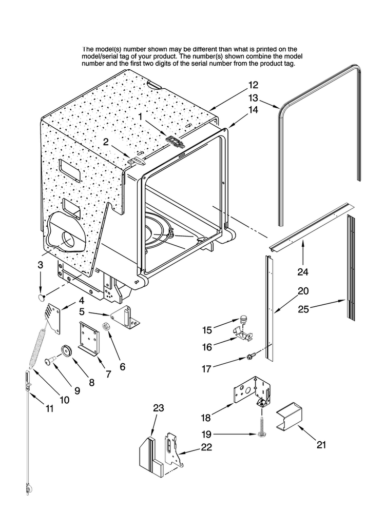Tub And Frame Parts Diagram and Parts List for MDB6702AWQ41  Maytag Dishwasher