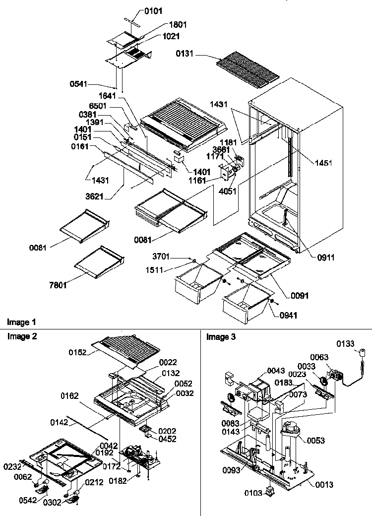 Interior Cabinet And Drain Block Assembly Diagram and Parts List for TN22AL-P1300703WL  Amana Refrigerator