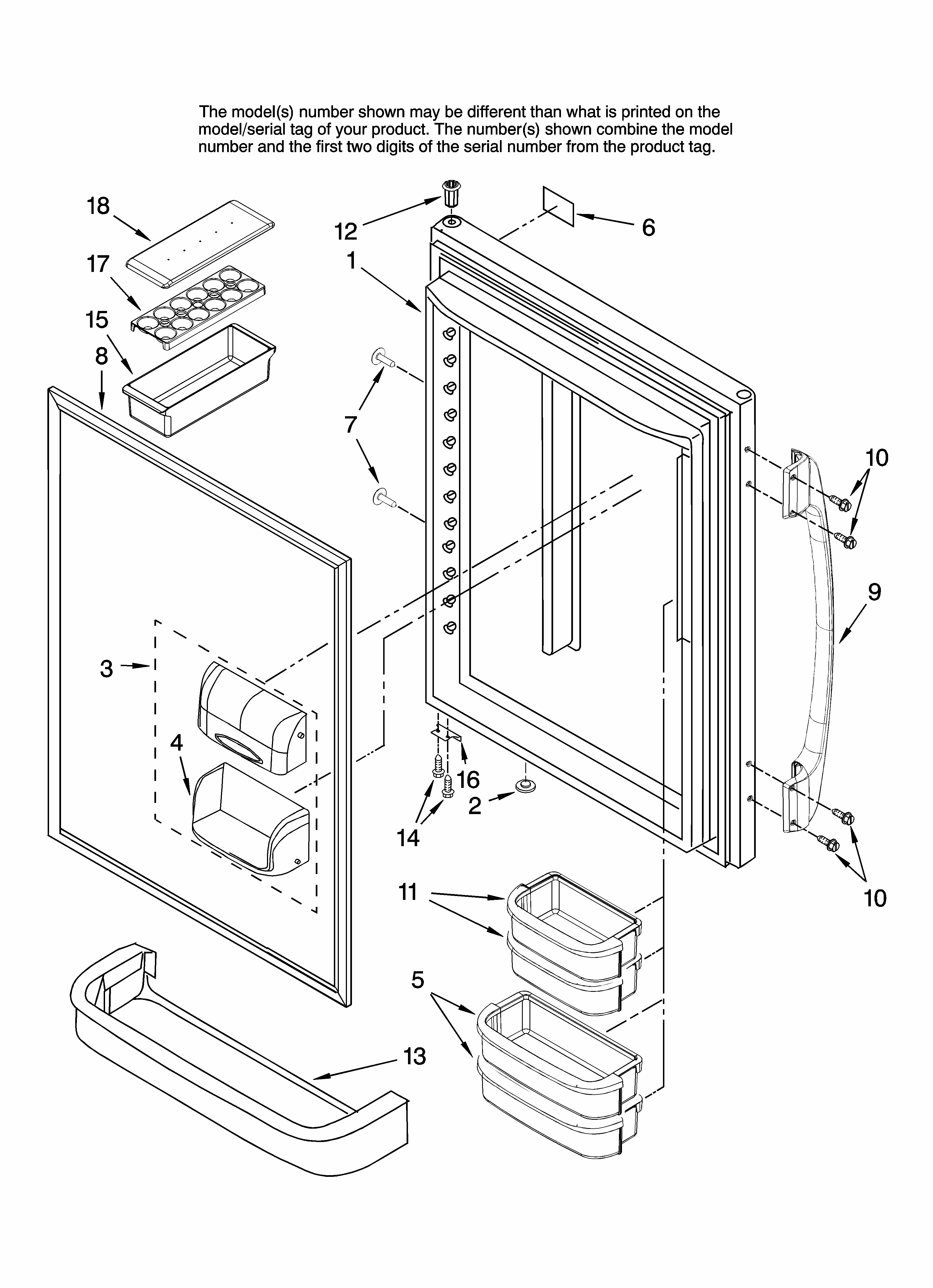 Refrigerator Door Parts Diagram and Parts List for GB1924PEKW12  Maytag Refrigerator