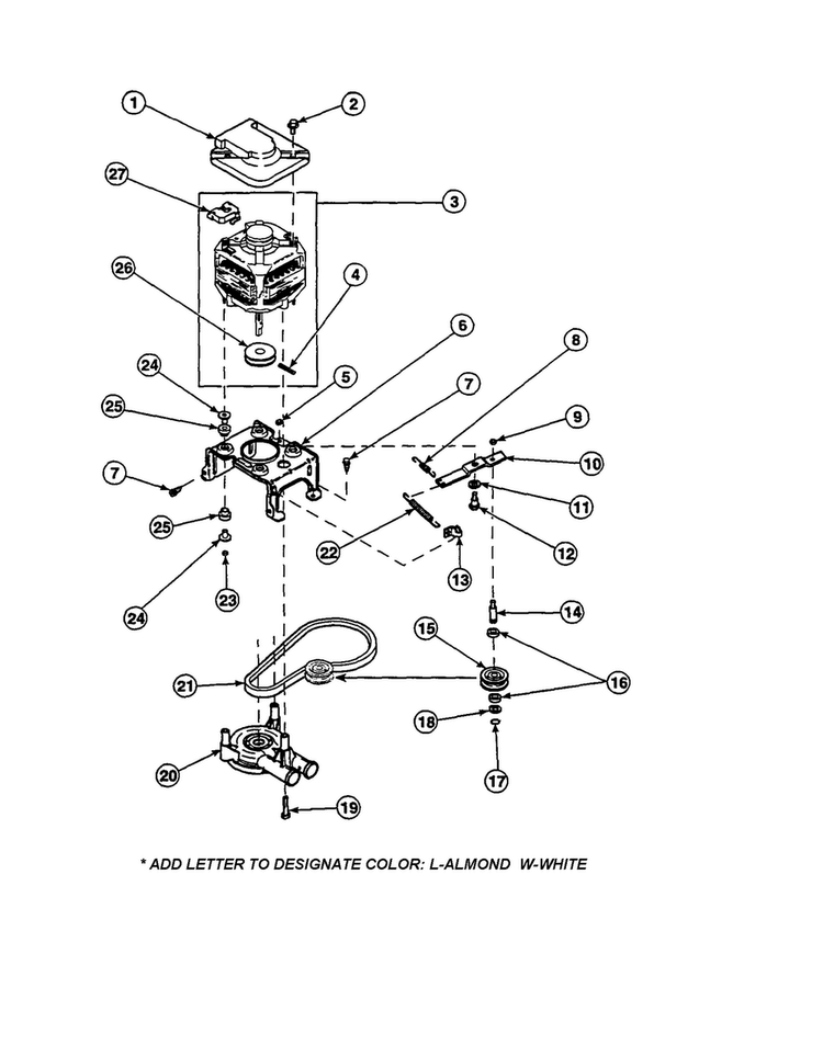 Motor/belt/pump/idler Diagram and Parts List for LW2001W2-PLW2001W2A  Amana Washer