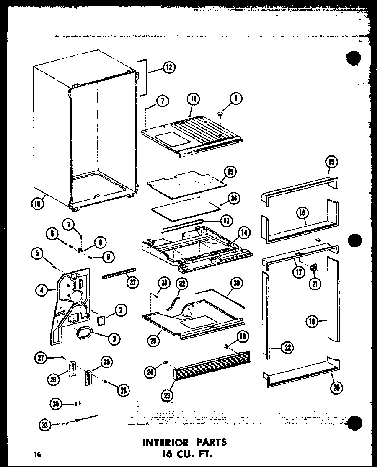 Interior Parts 16 Cu. Ft. Diagram and Parts List for TC18B-P73500-7W  Amana Refrigerator
