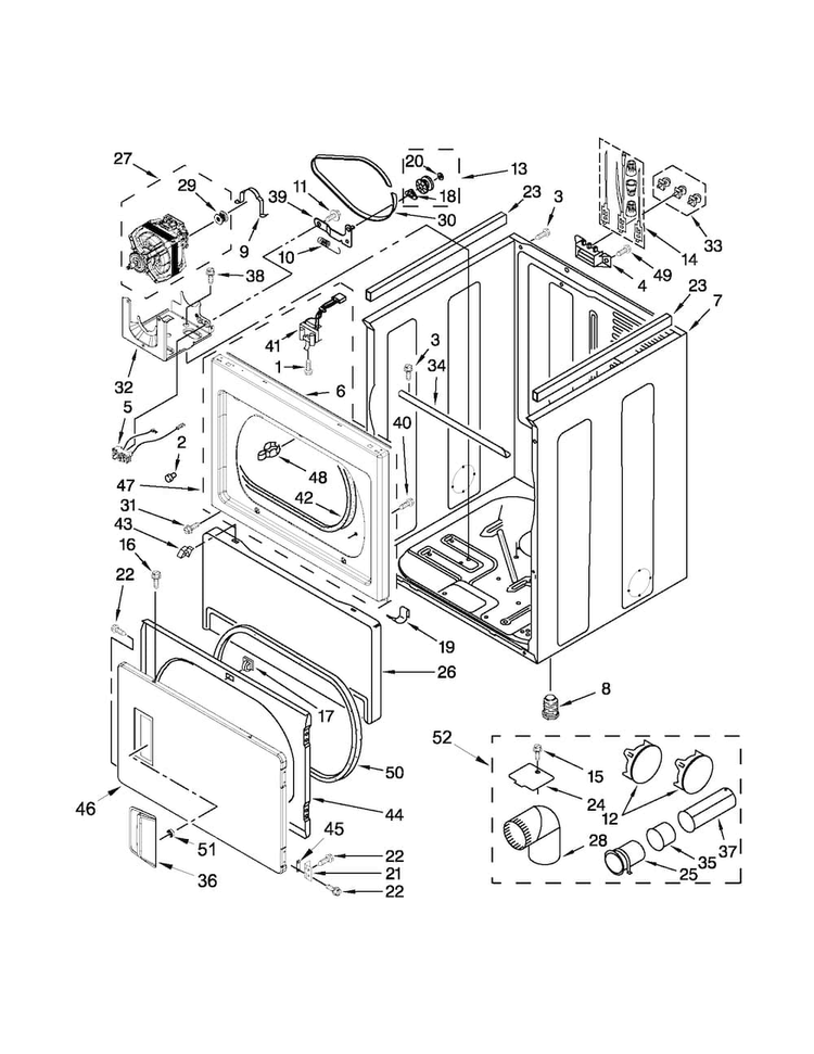 Cabinet Parts Diagram and Parts List for MEDX5SPAW1  Maytag Dryer