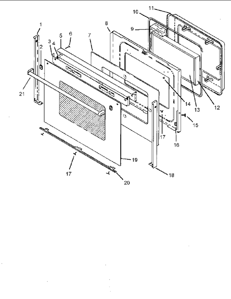 Oven Door Assembly Diagram and Parts List for CARDS801E-P1131925NE  Amana Range