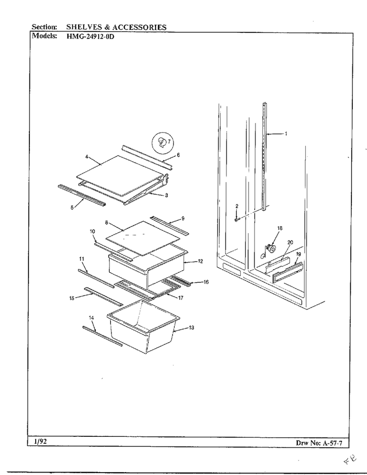 Shelves And Accessories Diagram and Parts List for 24912-0A  Admiral Refrigerator